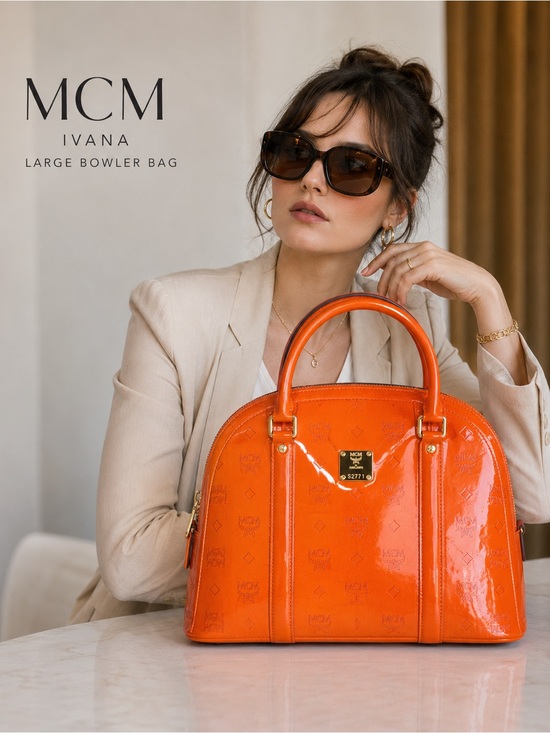 MCM Handbags - MCM Ivana Patent Leather Large Bowler Bag Orange EUC